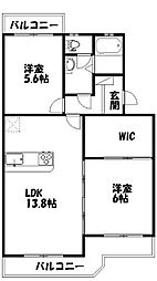 マンションアカンサス1 2LDKの間取図画像