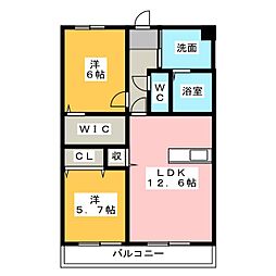 ウエストコート六軒 2SLDKの間取図画像