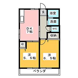 エバーグリーン 2DKの間取図画像