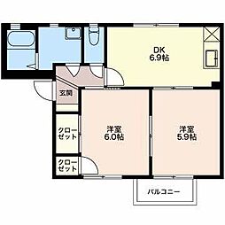ソレイユA 2DKの間取図画像