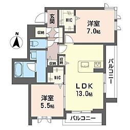 シャーメゾン北の杜 2LDKの間取図画像