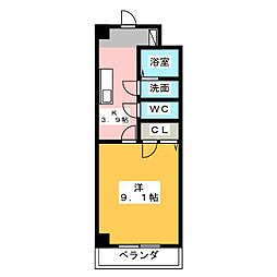 英和マンション助信 1Kの間取図画像