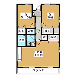 ソレアードK 2LDKの間取図画像