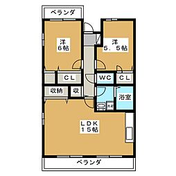 ソレアードK 2LDKの間取図画像