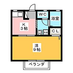 アネックス若葉 1Kの間取図画像