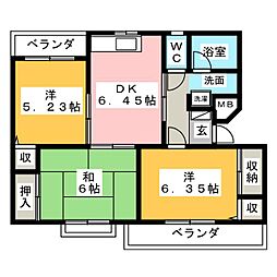 グランメール千本B 3DKの間取図画像