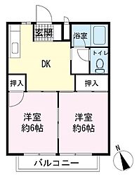 シティハイツわかば 2DKの間取図画像