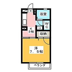 サーティーンガーデンD 1Kの間取図画像