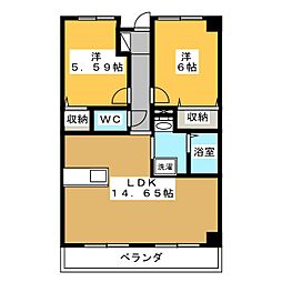 ベル・ウッドマンション 2LDKの間取図画像