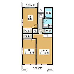ラフィーネ弐番館 2LDKの間取図画像