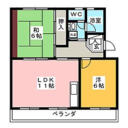 駅北マンションA 2LDKの間取図画像