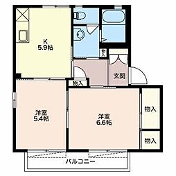 ディアス西沢田A 2DKの間取図画像