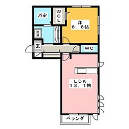 アンソレイエ自由ケ丘 1LDKの間取図画像