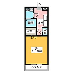 プランドール2 1Kの間取図画像