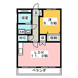 ベルカーサ 1階1LDKの間取り