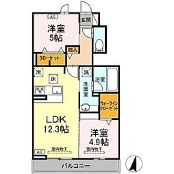 藤枝市高岡1丁目アパート 2LDKの間取図画像
