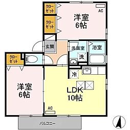 サニーコート清水 2LDKの間取図画像