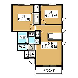 フローラなでしこB 2LDKの間取図画像