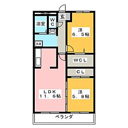 グランシャリオ横井 2LDKの間取図画像