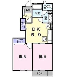 アルカンシェル1 2DKの間取図画像