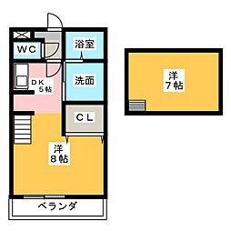 ララヒルズPART1 1Kの間取図画像