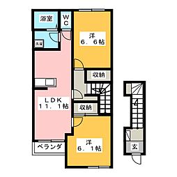 ベイテラスSH 2階2LDKの間取り