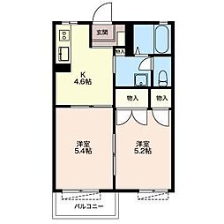ディアコート岩本B 2Kの間取図画像