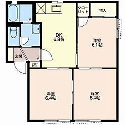 ヴィラ千日C 3DKの間取図画像