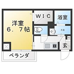 アール柚木 1Kの間取図画像
