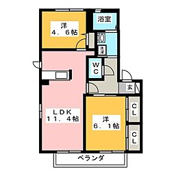 ラクールB 2LDKの間取図画像