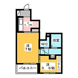 コウジィーコート3 1Kの間取図画像