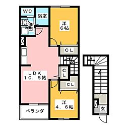 サンライズ松野 2LDKの間取図画像