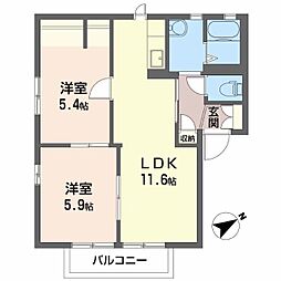 サンハイツ富士岡B 2LDKの間取図画像