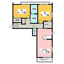 レガロ・デル・ソーレ 2LDKの間取図画像