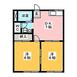 サンモール月の輪A 2DKの間取図画像