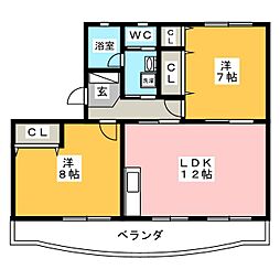 渡辺ハイツ 2LDKの間取図画像