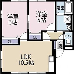 リーベン2 2LDKの間取図画像