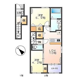 リシェル 2LDKの間取図画像