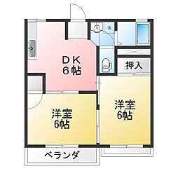 リバーサイド八楠 2DKの間取図画像