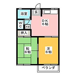 コスモハイツ 2DKの間取図画像