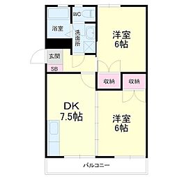 豊田ヒルズ 2DKの間取図画像