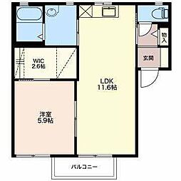 ウッドベルイーグルB 1LDKの間取図画像
