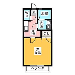 ハイツ秋桜2 1Kの間取図画像