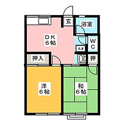 シティハイムニューヨーク 2DKの間取図画像