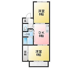ビラ睦 2DKの間取図画像