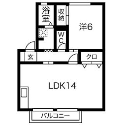 スカイハイツF 1LDKの間取図画像