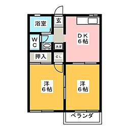 パークハイムIZUMIA 2DKの間取図画像