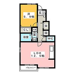ソレイユ2 1LDKの間取図画像