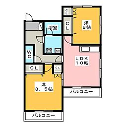 ラージワンコート 2階2LDKの間取り