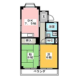 サンハイツ戸崎 2階2DKの間取り